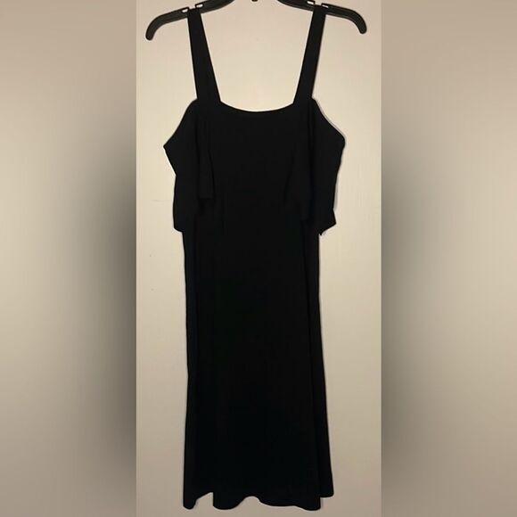 Anthropologie Maeve Black Rory Cold Shoulder Ruffle Mini Shift Dress- Size S - Picture 2 of 7
